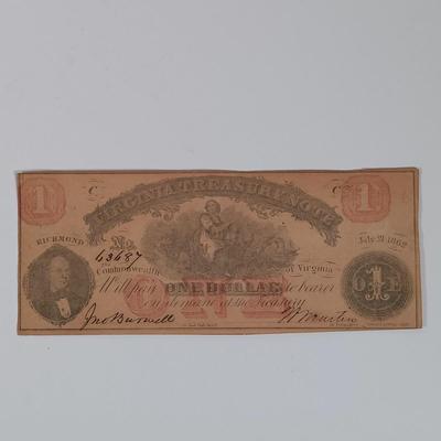 LOT 340: 1862 Richmond, Virginia Confederate Note with $2 Bill silver certificate + more L@@K at repeating serial numbers !