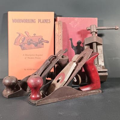 LOT 347: Vintage Millers Falls and Stanley Planes w/ Machinist Vice, Marking Gauge & Books