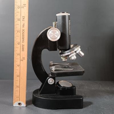 LOT 349: Vintage Perfect Model 805 Microscope w/ Sears Sea Life Slide Set, Underwriters Lab. Safety Can & Books