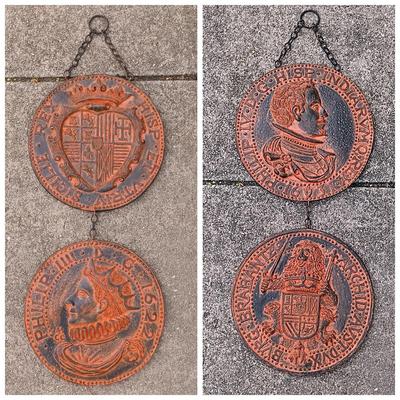 LOT 351: Set of (2) Vintage Medieval Spanish Coin Wall Art