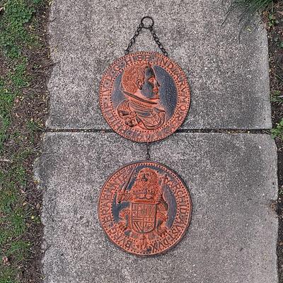 LOT 351: Set of (2) Vintage Medieval Spanish Coin Wall Art