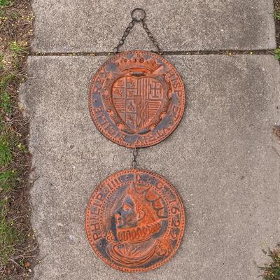 LOT 351: Set of (2) Vintage Medieval Spanish Coin Wall Art