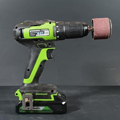 LOT 412: Greenworks 1/2" Brushless Drill Driver, 1/4" Brushless Impact Drill, 24V Batteries and Charger & Drill Bits Set