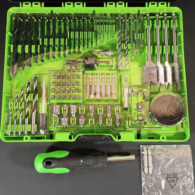 LOT 412: Greenworks 1/2" Brushless Drill Driver, 1/4" Brushless Impact Drill, 24V Batteries and Charger & Drill Bits Set