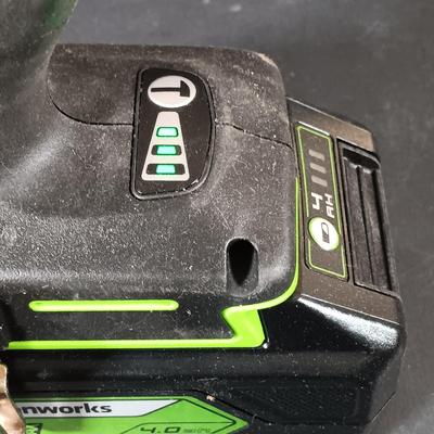 LOT 412: Greenworks 1/2" Brushless Drill Driver, 1/4" Brushless Impact Drill, 24V Batteries and Charger & Drill Bits Set
