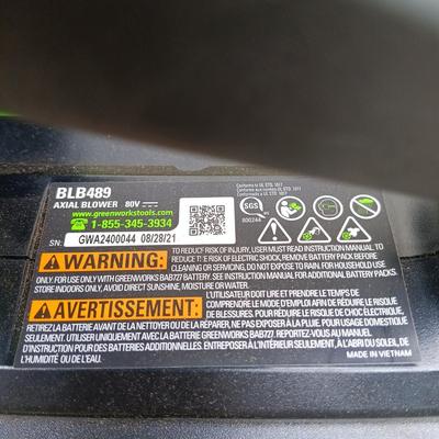 LOT 414: Greenworks 80V Axial Blower w/ Set of (2) Batteries and Chargers