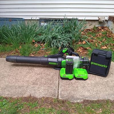 LOT 414: Greenworks 80V Axial Blower w/ Set of (2) Batteries and Chargers