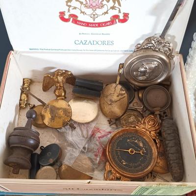 LOT 415: Large Collection of Clock Parts - Weights, Springs, Pendulums, Hands & More
