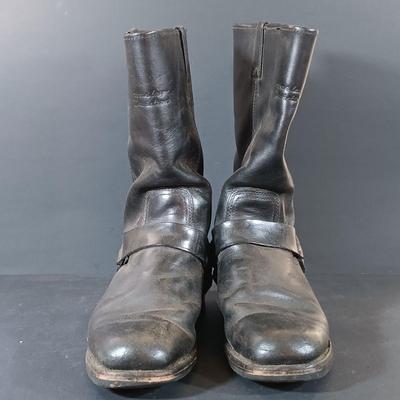LOT 420: Vintage Harley Davidson 95354 Leather Boots, Gimbels French-Made Elastomere Leather Riding Boots & Double-H Leatger Engineer...