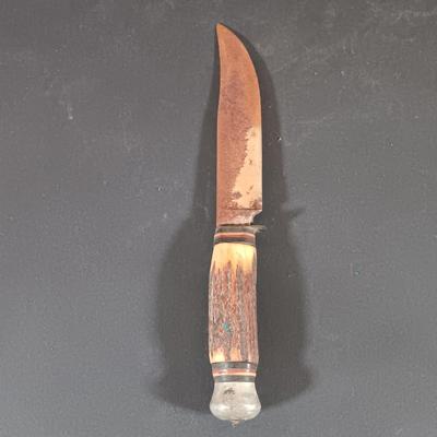 LOT 421: Vintage Leather Handle Wrapped Combat Knife, Solingen Hunting Knife, Sharp Fillet Knife & ACME Oil Stone
