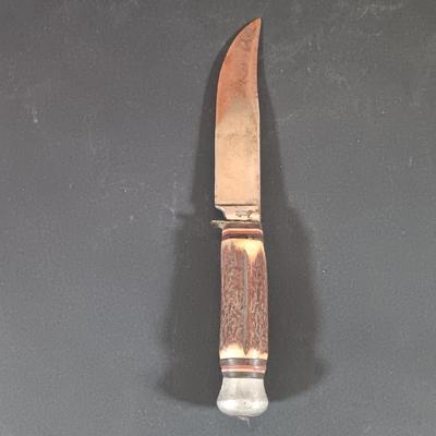 LOT 421: Vintage Leather Handle Wrapped Combat Knife, Solingen Hunting Knife, Sharp Fillet Knife & ACME Oil Stone