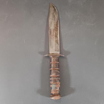 LOT 421: Vintage Leather Handle Wrapped Combat Knife, Solingen Hunting Knife, Sharp Fillet Knife & ACME Oil Stone