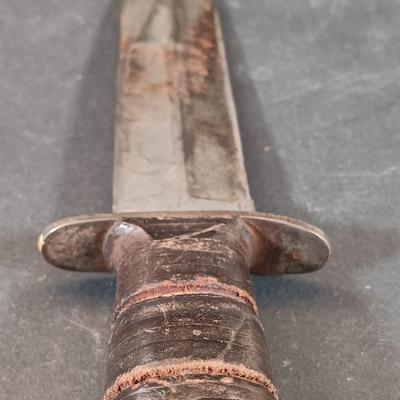 LOT 421: Vintage Leather Handle Wrapped Combat Knife, Solingen Hunting Knife, Sharp Fillet Knife & ACME Oil Stone