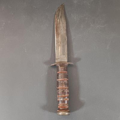 LOT 421: Vintage Leather Handle Wrapped Combat Knife, Solingen Hunting Knife, Sharp Fillet Knife & ACME Oil Stone