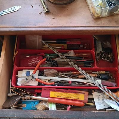 LOT 423: Vintage Watchmakers Bench with A Large Collection of Watch Making Accessories & More