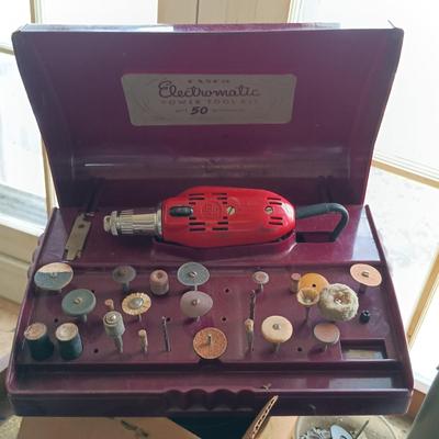 LOT 423: Vintage Watchmakers Bench with A Large Collection of Watch Making Accessories & More