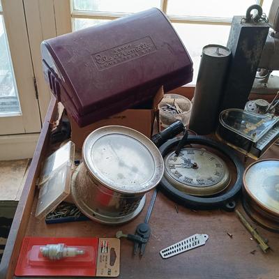 LOT 423: Vintage Watchmakers Bench with A Large Collection of Watch Making Accessories & More