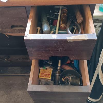 LOT 423: Vintage Watchmakers Bench with A Large Collection of Watch Making Accessories & More