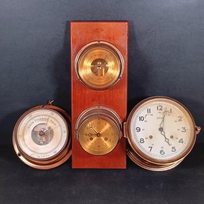 LOT 427: Salem Ship's Bell Clock and Barometer w/ Taylor Barometer & Stockburger Ship's Bell Clock