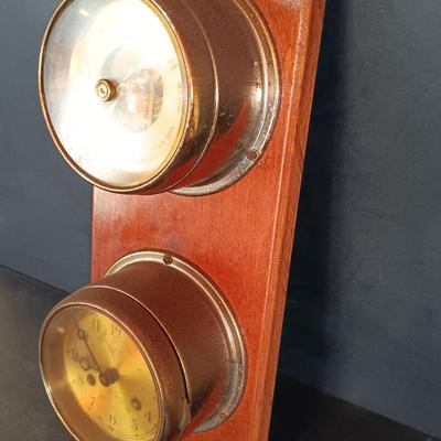 LOT 427: Salem Ship's Bell Clock and Barometer w/ Taylor Barometer & Stockburger Ship's Bell Clock