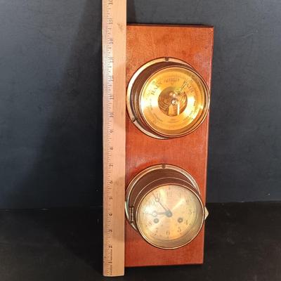 LOT 427: Salem Ship's Bell Clock and Barometer w/ Taylor Barometer & Stockburger Ship's Bell Clock