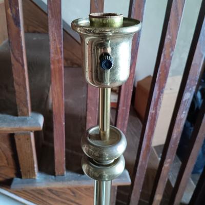LOT 428: MCM Book Shelf with Brass Floor Lamp, Taylor Thermometer and Vintage Books