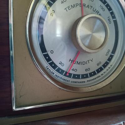 LOT 428: MCM Book Shelf with Brass Floor Lamp, Taylor Thermometer and Vintage Books
