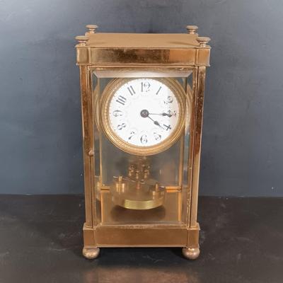 LOT 430: Adoria Wood and Glass Mantel Clock w/ 2 Metal and Glass Mantel Clocks