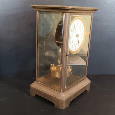 LOT 430: Adoria Wood and Glass Mantel Clock w/ 2 Metal and Glass Mantel Clocks