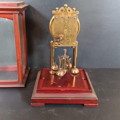 LOT 430: Adoria Wood and Glass Mantel Clock w/ 2 Metal and Glass Mantel Clocks