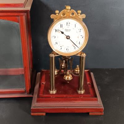 LOT 430: Adoria Wood and Glass Mantel Clock w/ 2 Metal and Glass Mantel Clocks