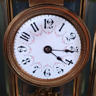 LOT 430: Adoria Wood and Glass Mantel Clock w/ 2 Metal and Glass Mantel Clocks