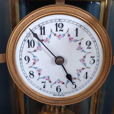 LOT 430: Adoria Wood and Glass Mantel Clock w/ 2 Metal and Glass Mantel Clocks