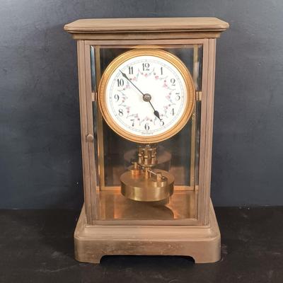 LOT 430: Adoria Wood and Glass Mantel Clock w/ 2 Metal and Glass Mantel Clocks