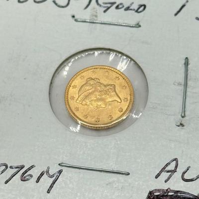 LOT 450J: Antique 1853-P US Philadelphia Liberty Head Type 1 Gold Dollar (90% Gold, 10% Copper)