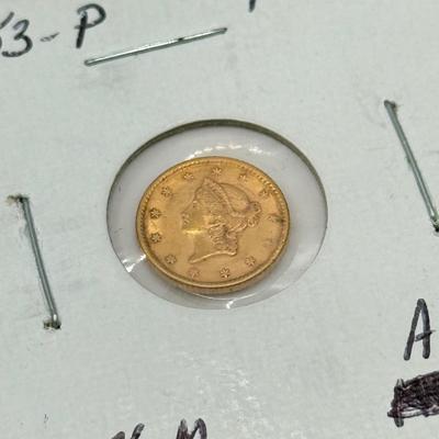 LOT 450J: Antique 1853-P US Philadelphia Liberty Head Type 1 Gold Dollar (90% Gold, 10% Copper)