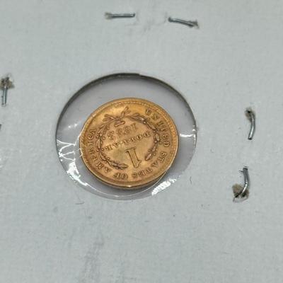 LOT 450J: Antique 1853-P US Philadelphia Liberty Head Type 1 Gold Dollar (90% Gold, 10% Copper)