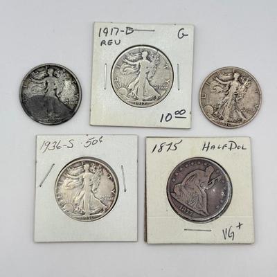 LOT 502J: US Seated Liberty Half Dollar Coins: 1936-S, 1917-D & 1875