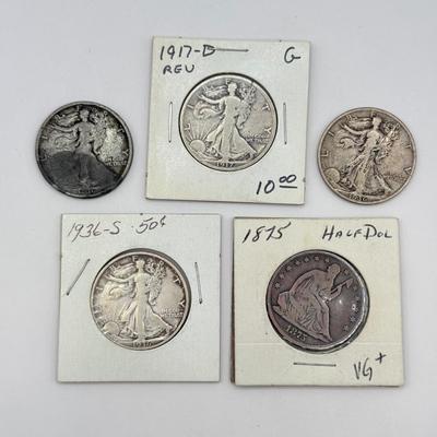 LOT 502J: US Seated Liberty Half Dollar Coins: 1936-S, 1917-D & 1875