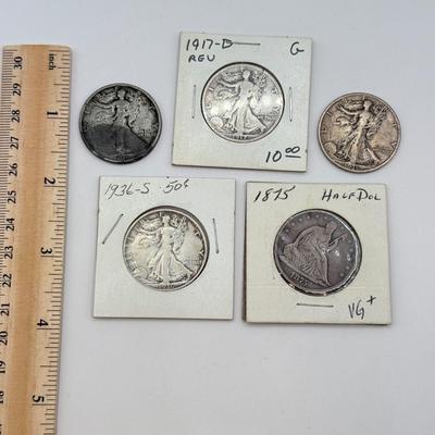 LOT 502J: US Seated Liberty Half Dollar Coins: 1936-S, 1917-D & 1875