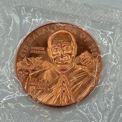 LOT 505J: Commemorative US Congress 2006 4th Dalai Lama of Tibet Copper Coin/Medallion