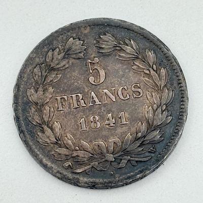 LOT 506J: 1941 French 5 Francs Louis Philippe I Coin (90% Silver)