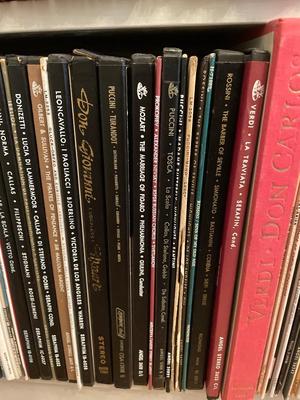 Record albums with bookcase