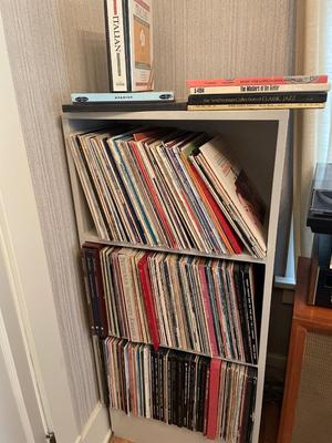Record albums with bookcase