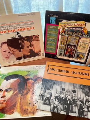 Record albums with bookcase