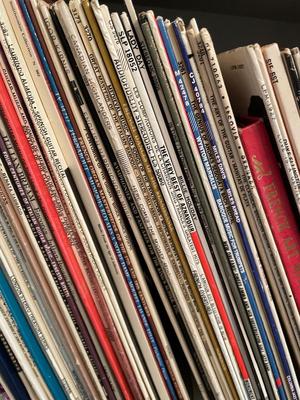 Record albums with bookcase