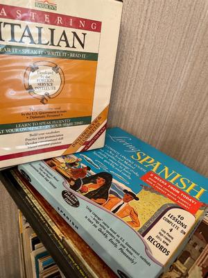 Record albums with bookcase
