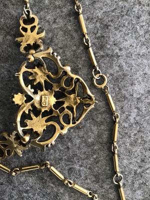 1940 Signed Coro Blur Rhinestones Brass Chain Necklace. Excellent condition