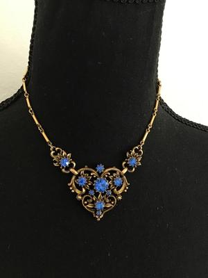 1940 Signed Coro Blur Rhinestones Brass Chain Necklace. Excellent condition