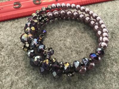 Lilac and Glass Plumb Iredescent Beaded Bracelet
